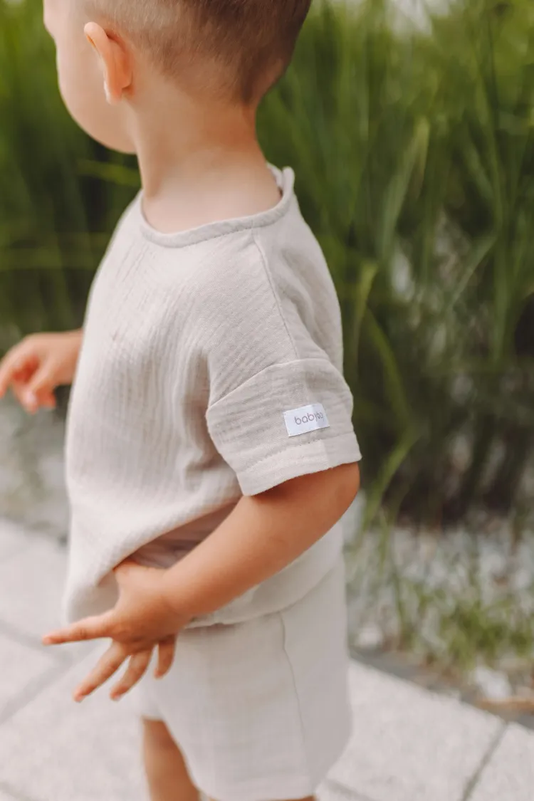 Komplet muślinowy: T-shirt i szorty Naturalny beż
